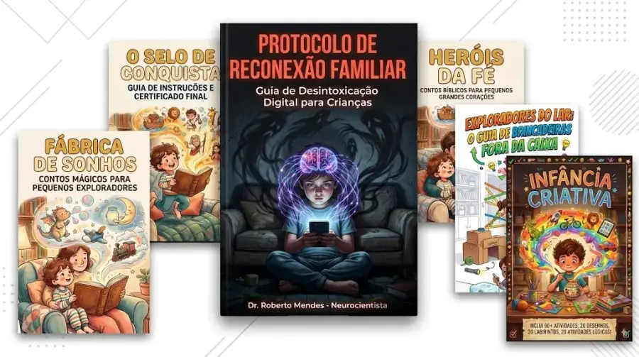 Mockup dos 6 e-books do Protocolo de Reconexão Familiar