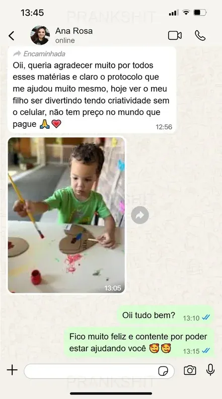 Depoimento de mãe ou pai enviado por WhatsApp